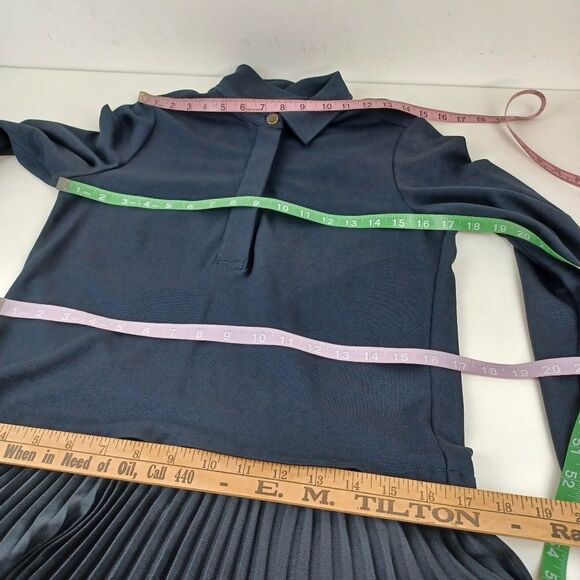 ME And Em Women Pleated Skirt Midi Shirt Dress Size 2 Long Sleeve Button In Navy - Picture 11 of 12